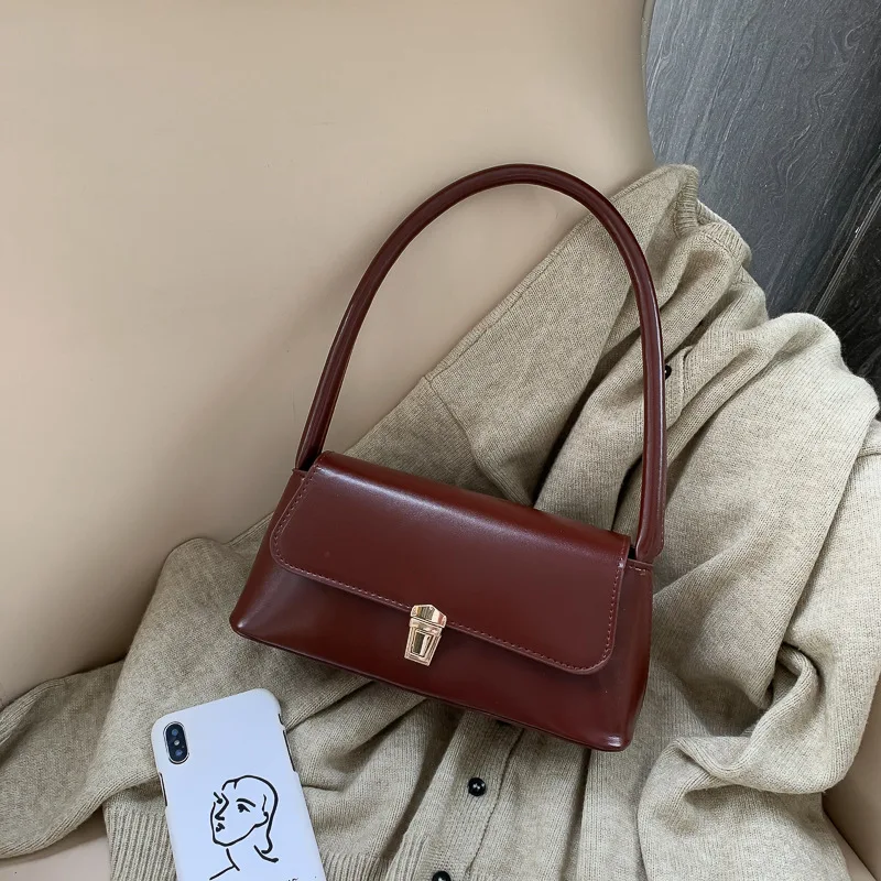 Retro Dark Brown Shoulder Bag For Women French Trendy Personality Underarm Bag Girl Versatile Handbag Vintage Crossbody Bag