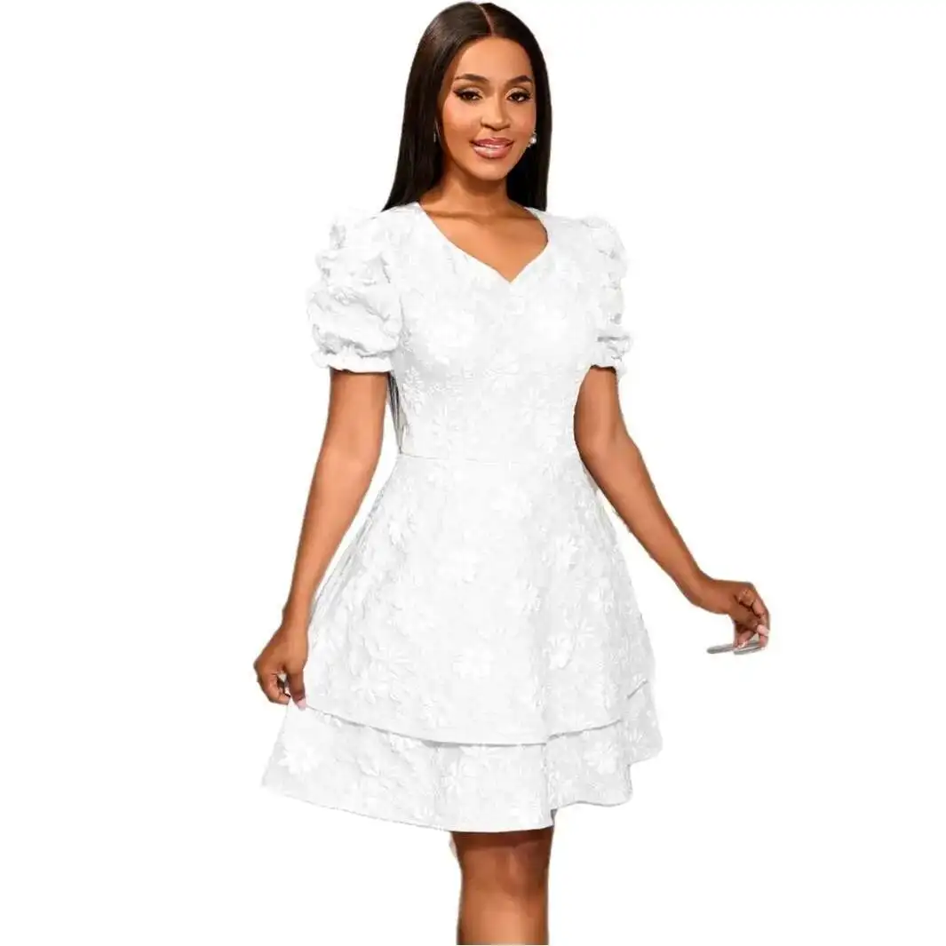 Nowa Elegancka Sukienka z Dekoltem w Serek, Podkreślająca Talia, na Wesele, z Bufiastymi Rękawami, Pełna Gracji Sukienka Druhny, Letnia Sukienka 2025, Szata, Vestido Damskie