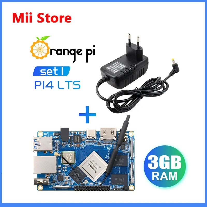 Orange Pi 4 LTS 3G16G+5V3A DC Power Supply Rockchip RK3399-T,Support Wifi+BT5.0,Gigabit Ethernet, Run Android,Ubuntu,Debian OS