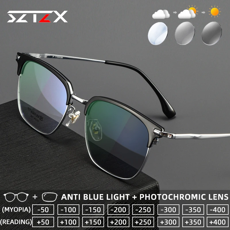 SZTZX ريترو تنوعا التيتانيوم اللونية نظارات للقراءة الضوء الأزرق حجب قصر النظر نظارات النظارات الطبية التقدمية #2