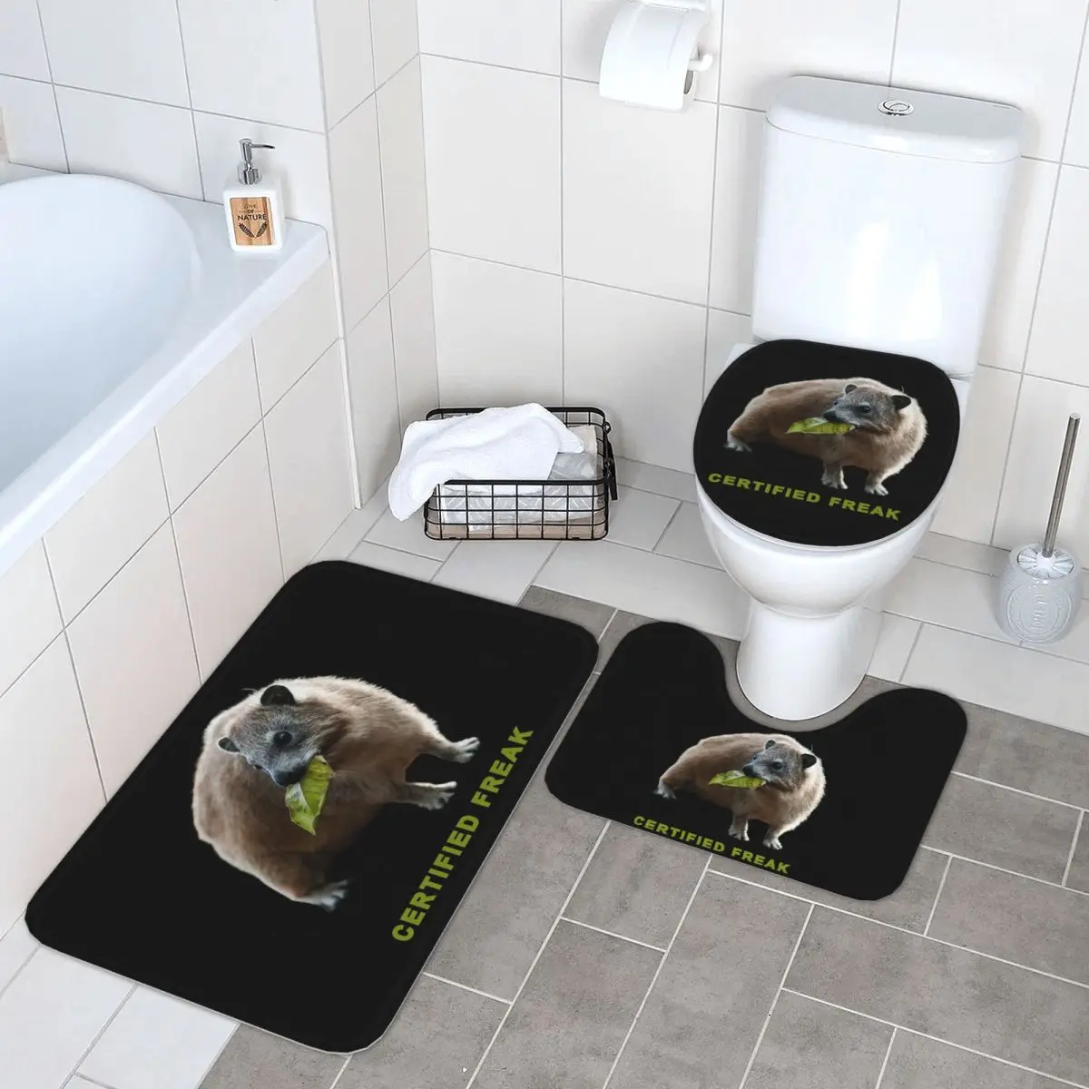 

Rock Hyrax Photo Certified Freak Vampire 3 Pcs Bath Mat Bathroom Set Toilet Lid Cover Home Decor Non-Slip Carpet Floor Rug