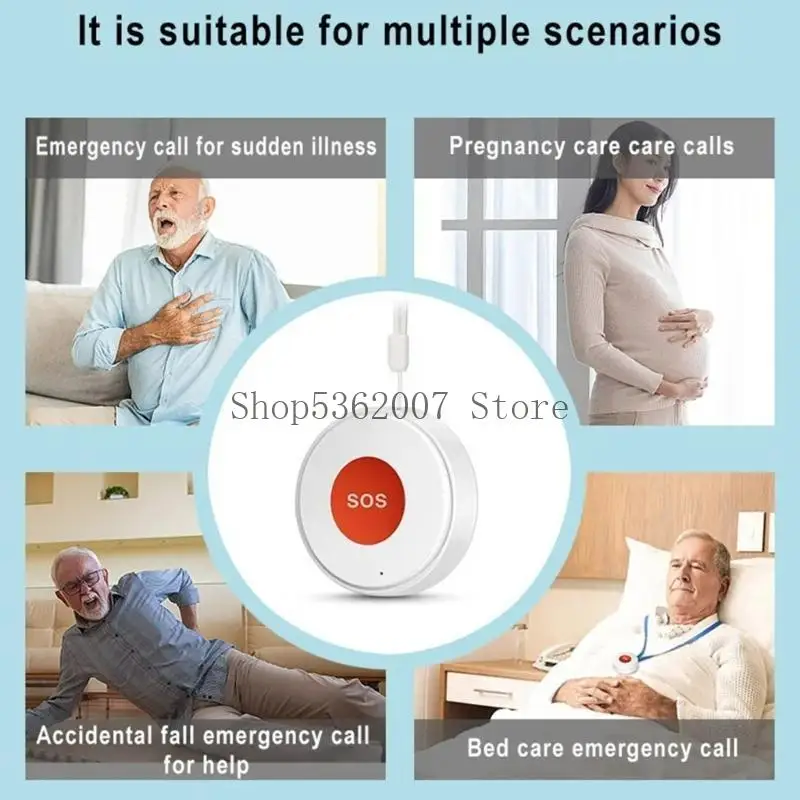 Botão chamada SOS recarregável com corda pendurada para alarme botão sênior 40JB