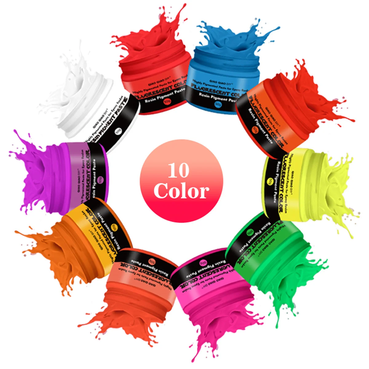 10-Color Fluorescent Epoxy Resin Pigment Paste, 50g/1.76oz Concentrated Epoxy Dye Paste, High Concentration for Resin Art,