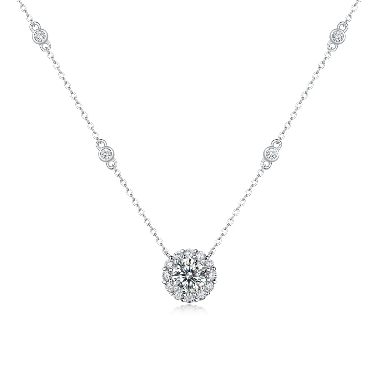 

S925 Silver Necklace Moissanite Sweetheart Pendant Fashion Clavicle Chain Panyu with Jewelry Source Spot Wholesale