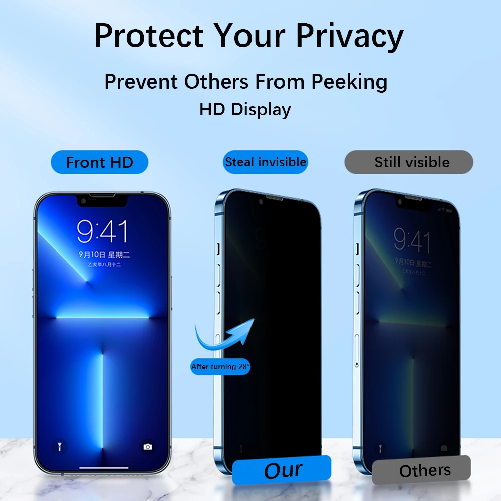واقيات شاشة خصوصية لـ iPhone ، زجاج واقي مضاد للتجسس ، غطاء كامل ، 15 ، 14 ، 13 ، 12 ، 11 Pro ، XS ، Max ، XR ، X ، 6 ، 7 ، 8 ، 2-3 أو