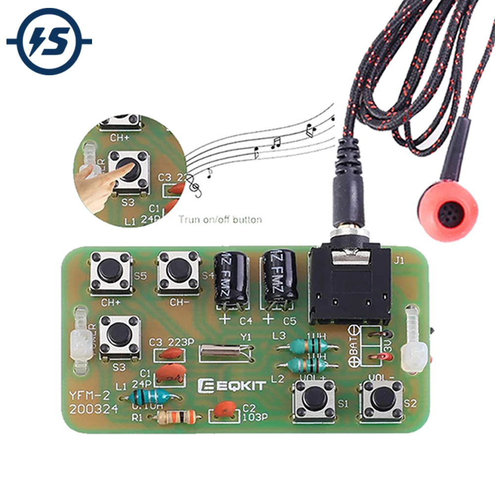 DIY Kit FM Stereo Radio Receiver Module with Earphone Adjustable 76-108MHz Wireless Receiver DIY Electronics Soldering Practice