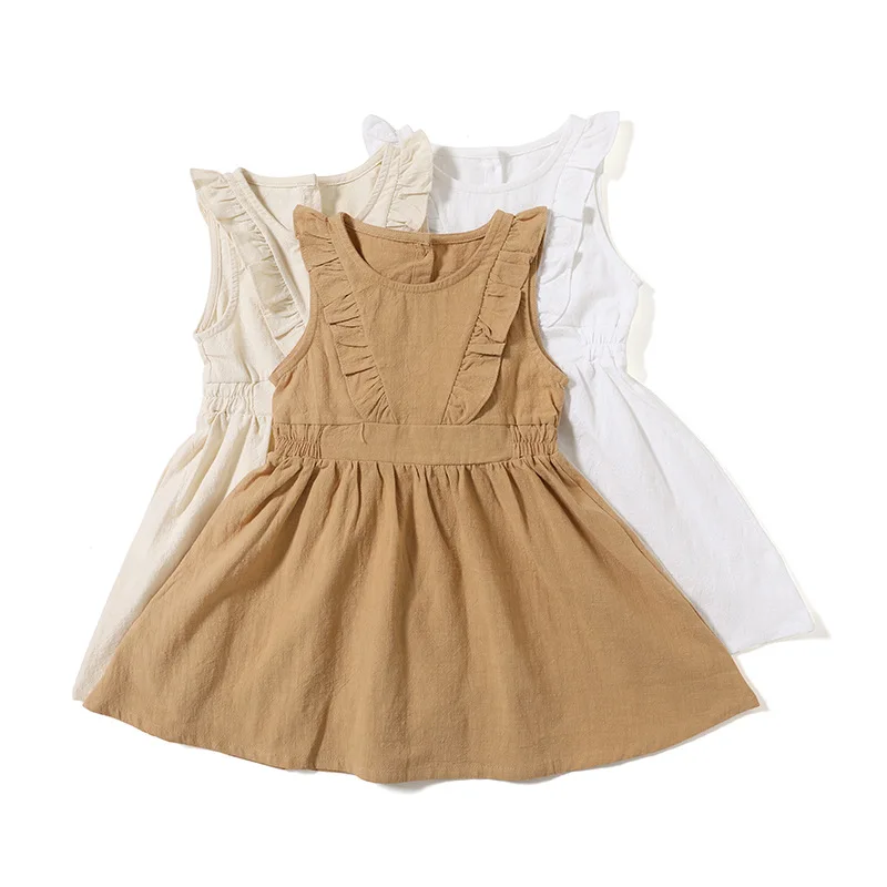 Kids Baby Girls Dress 2024 Summer Solid Color Ruffle Sleeveless Backless A-line Dress Sundress Casual Baby Girls Clothes