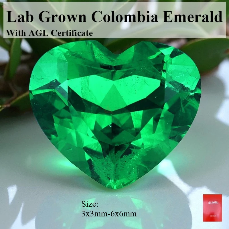 

Heart Cut Lab Grown Colombian Emerald Stone Available Hydrothermal Hand-cutting With AGL Certificate For Jewelry Diy Making