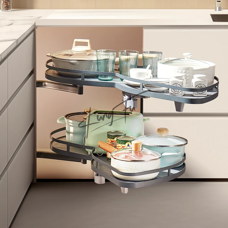 Multifunctional Kitchen Magic Corner Metal Storage Rack Cabinet Built-in Rotating Shelf