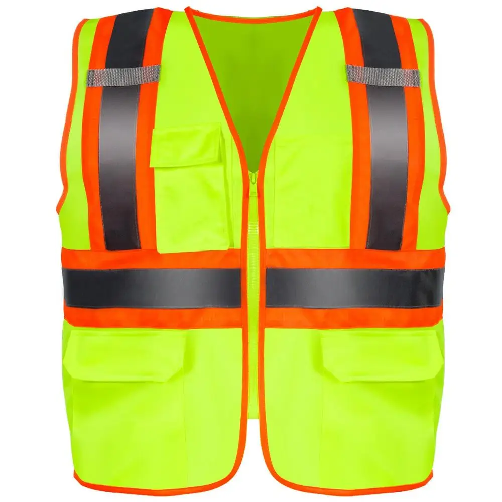 10 Pack High Visibility Reflective Safety Vest with Pockets and 2 inch Reflective Strips