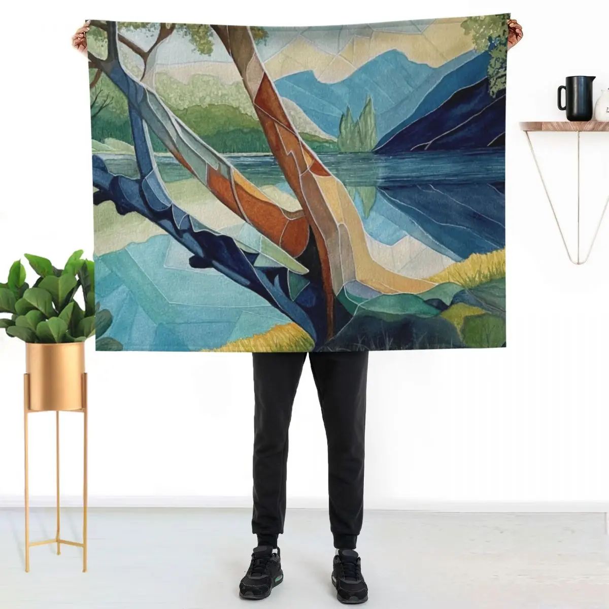 Abstract watercolour of an old gum tree and mountains reflected on the river Throw Blanket blankets ands heavy to sleep Blankets