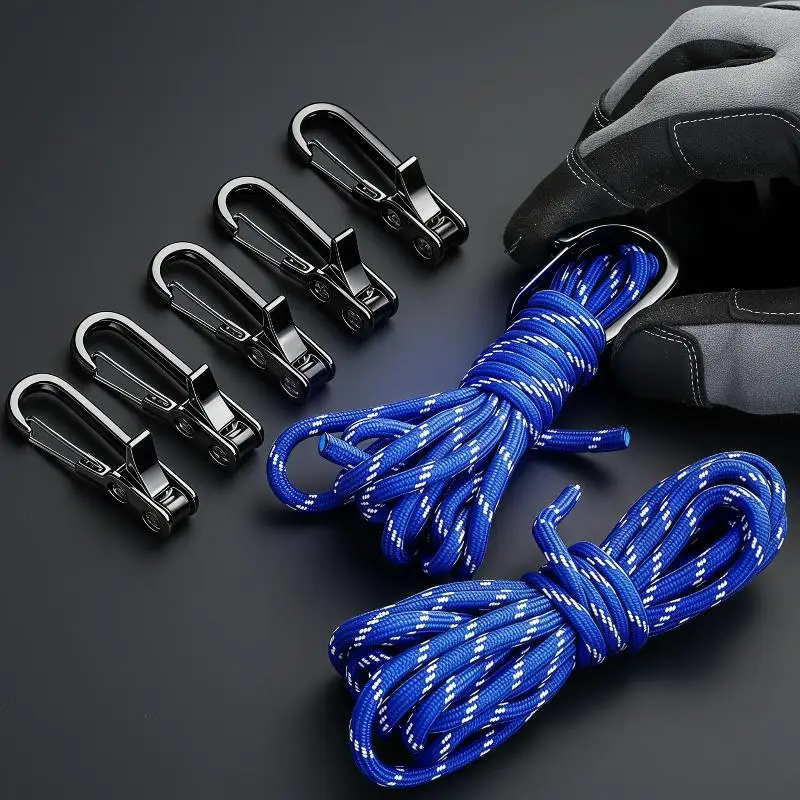 1/2/4/6Pcs High‑Strength Retractable Paracord Rope Fasteners And Tensioners With Alloy Carabiners And Windproof Binding Straps