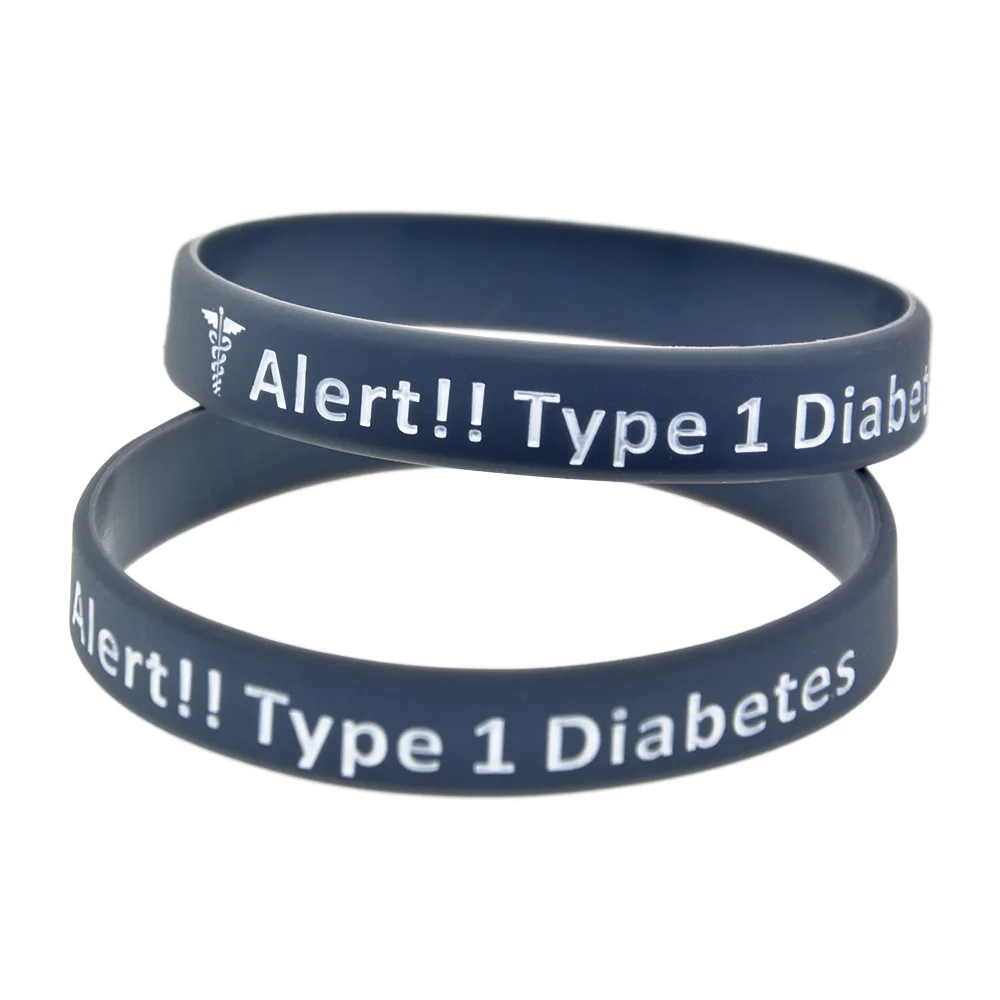 50 Pcs Alert Type 1 Diabetes Insulin Dependent Silicone Wristband Emergency Medical Identification Jewelry Rubber Bangle
