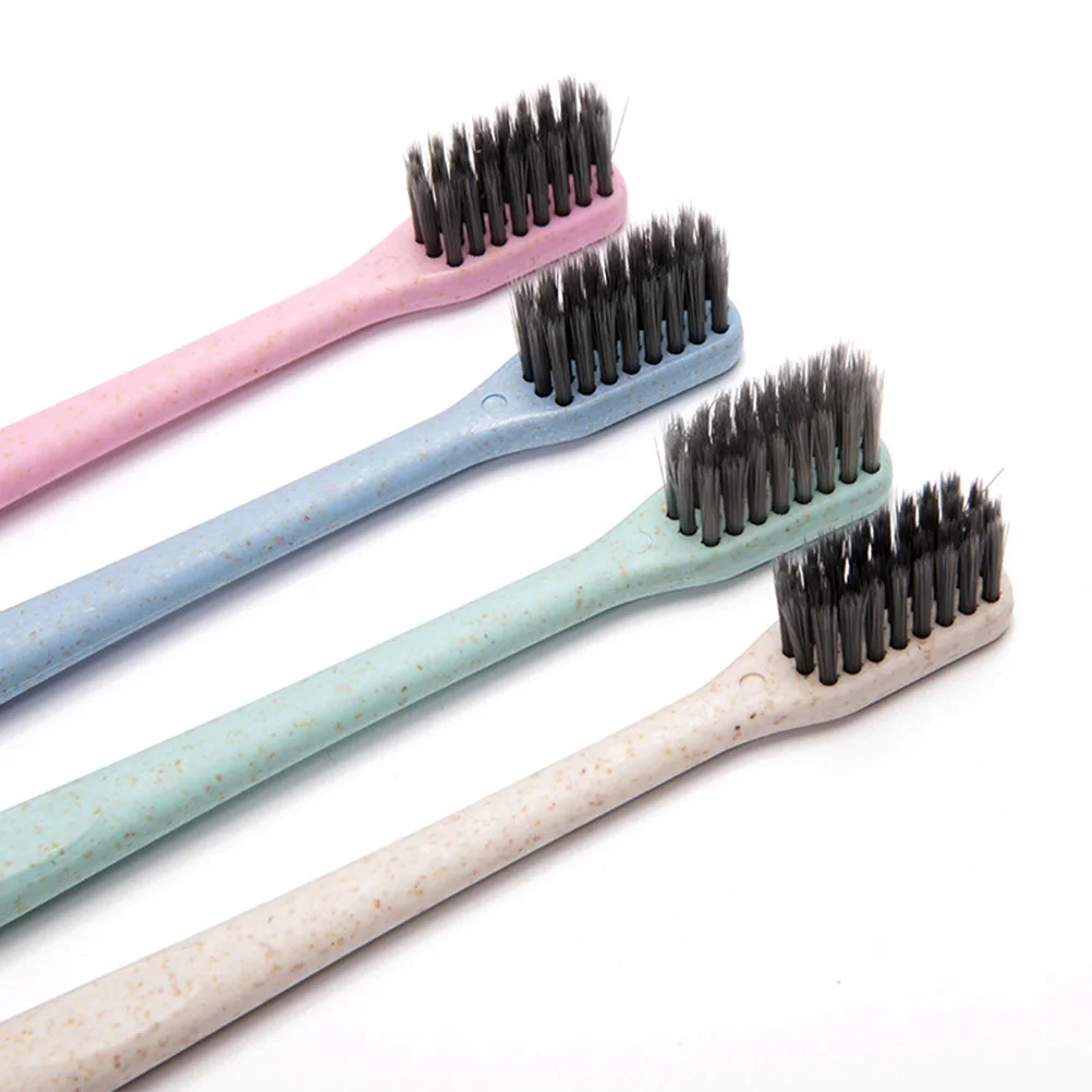 4Pcs Bamboo Charcoal Toothbrush Wheat Straw Eco Friendly Soft Bristles Deep Clean Oral Care Travel Wheat Straw Toothbrush