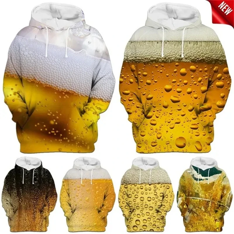 

New Men's Fashion Beer Pattern 3d Print Graphic Sweatshirts Personality Funny Long Sleeve Pullovers Designer Hoodie Mens Clothes