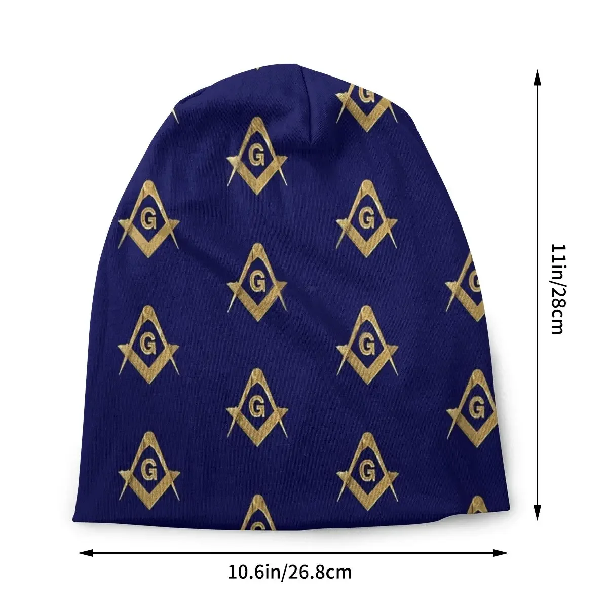 Pattern Blue Masonic Freemason Gold Square Compass Unisex Bonnet Winter Windproof Double Layer Thin Hats For Men Women