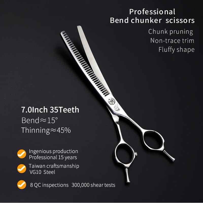 Crane 7.0 Inch Scissors Pet Dog Grooming Curved Chunker Shears JP VG10 Stainless Steel Fishbone 35 Teeth Cut Rate 45%