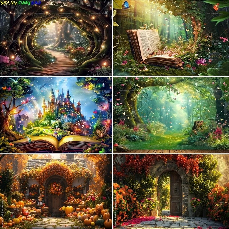 

Fairy Tale Mystic Medieval Castle Photography Backdrops Props Landscape Witch Magical Book Fantassy World Forest Background MA08