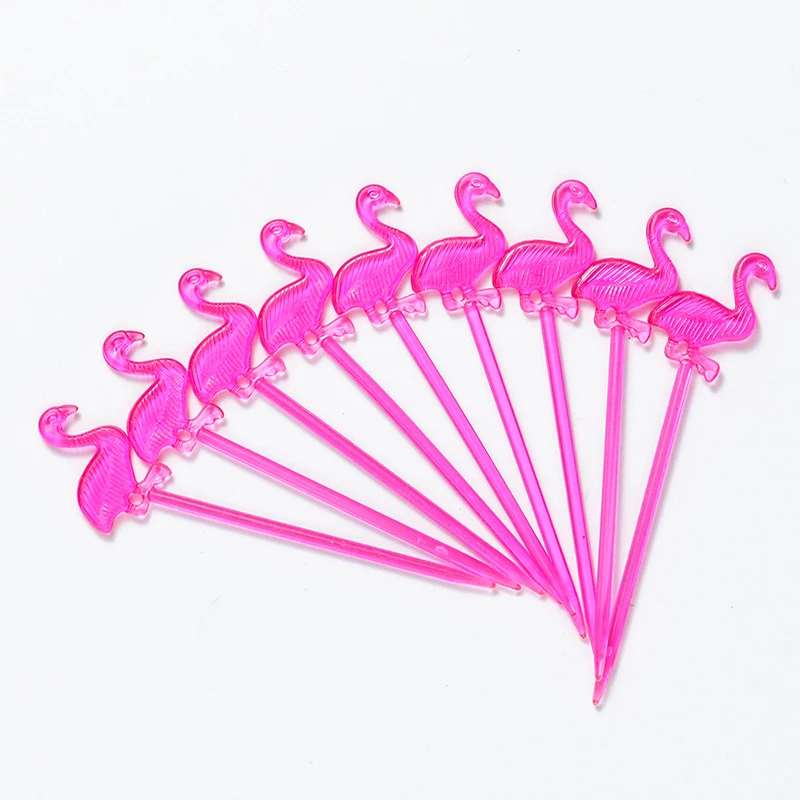 50/100Pcs Pink Flamingo Dinner Paper Cup Cake Fruit Fork Cake Dessert Salad Stick Cocktail Toothpick DIY Party Decor Utensils