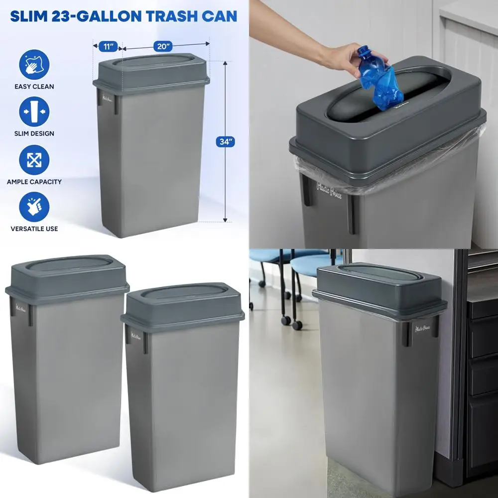 

Мусорное ведро с откидной крышкой, 23 галлона, с двойным ободом, коммерческого класса, серое, 2 штуки в упаковке, для дома, офиса, ресторана