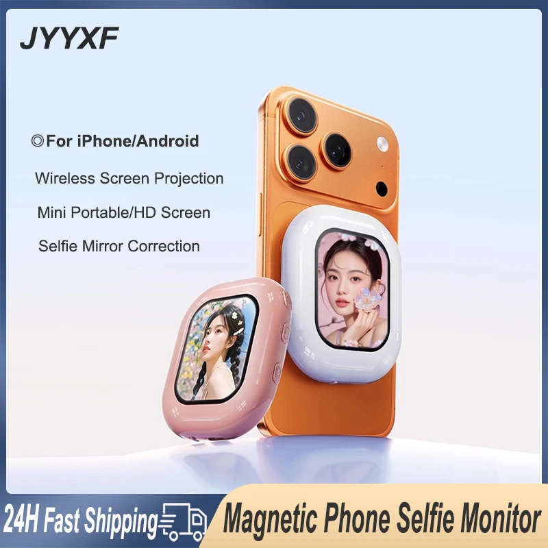

JYYXF Mini Magnetic Selfie Monitor Screen Wireless Connection Vlog Phone Rear Camera Selfie for iPhone Android HD Live Video