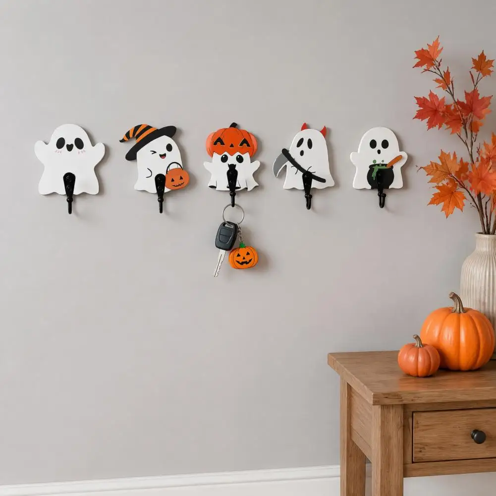 Halloween Wall Hooks for Decorative Wood Key Holder for Wall Halloween Themed Wall Hook with Decorative Ghost for Bathroom