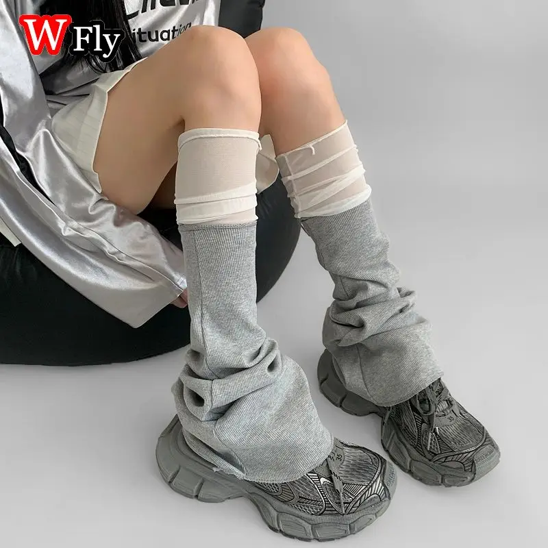 Y2K Mesh patchwork sock covers Spring and Autumn ballet style trumpet leg covers White long tube stacked Leg Warmers