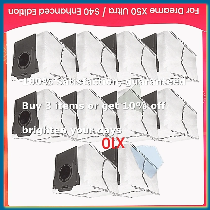 10PCS Dust Bag Fit for X50 Ultra / S40 Enhanced Edition Vacuum Cleaner Spare Part Accessories Kit