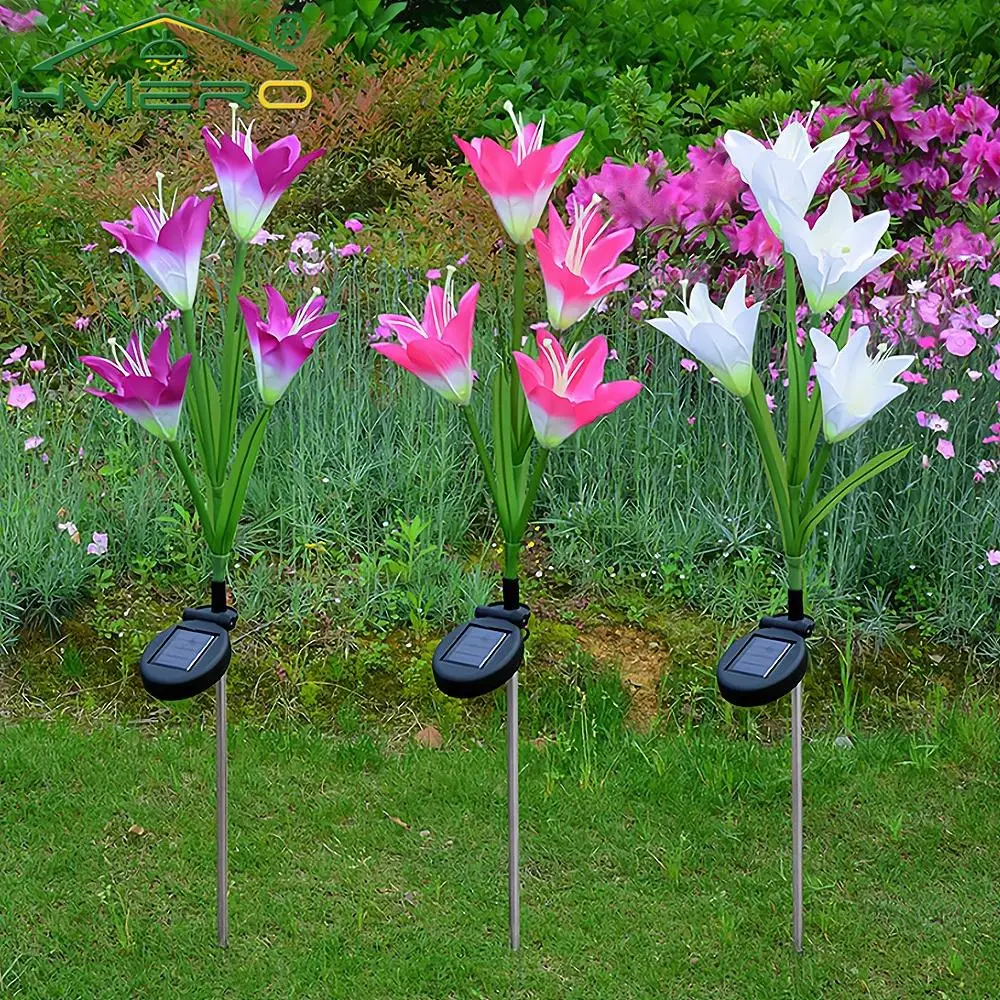 

Outdoors LED Solar Lawn Lights Red Color Lily Garden Flower Waterproof Courtyard Park Pathway Villa Decorative Atmosphere Lamp