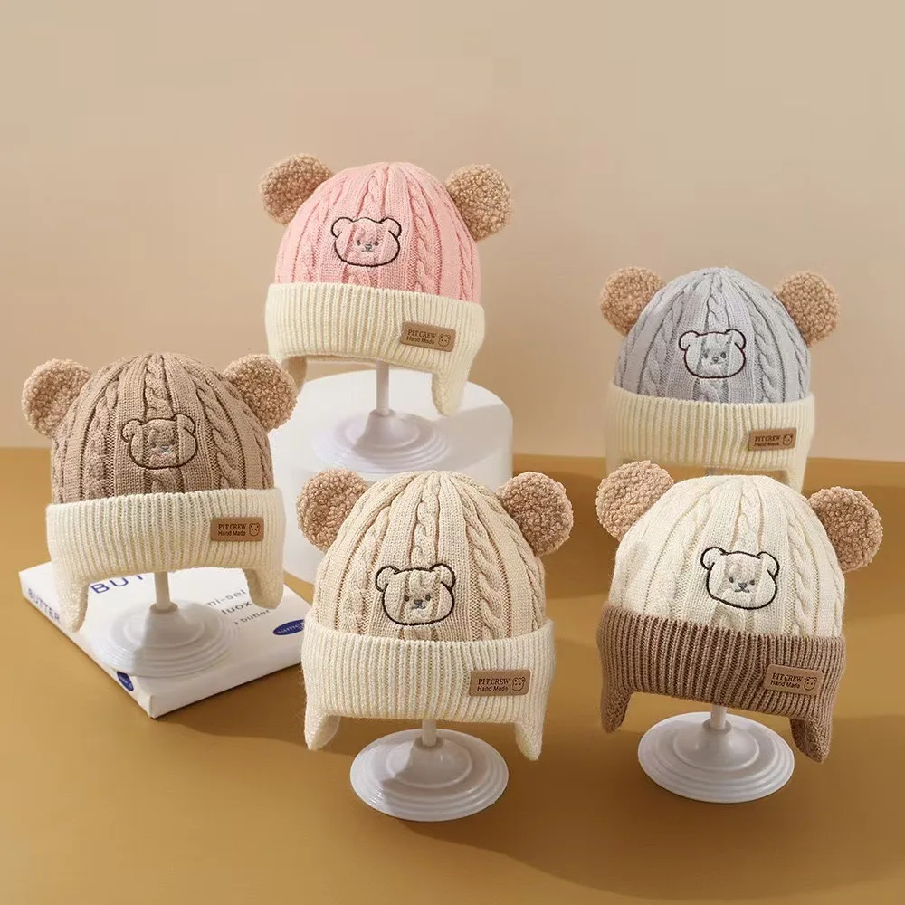 Baby  Hat Cute Bear Ear Protection Hat Children Winter Thickened Warm Knitted Korean Version Of The Baby Hat