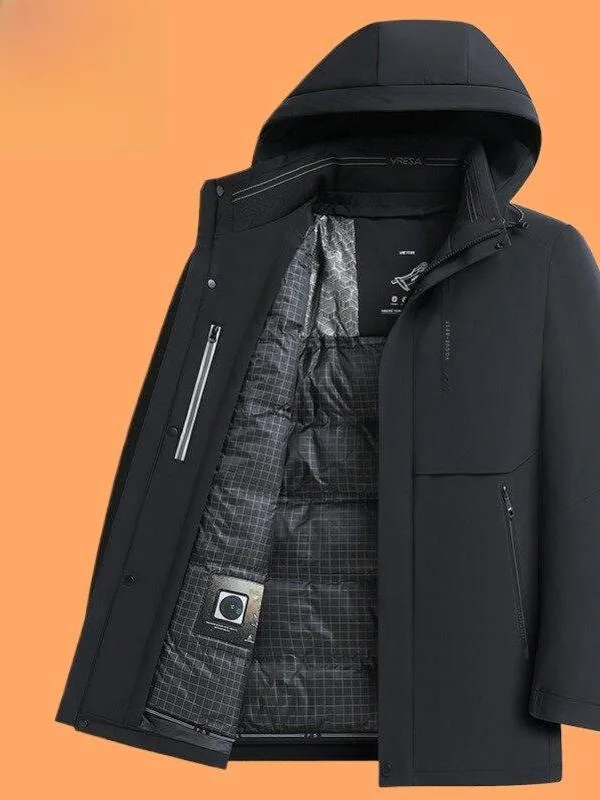 

Thiened Goose down Jaet Men's Detachable Inner Liner Anti-High-Temperature Hooded Stand Collar Winter Coat Busin Casual