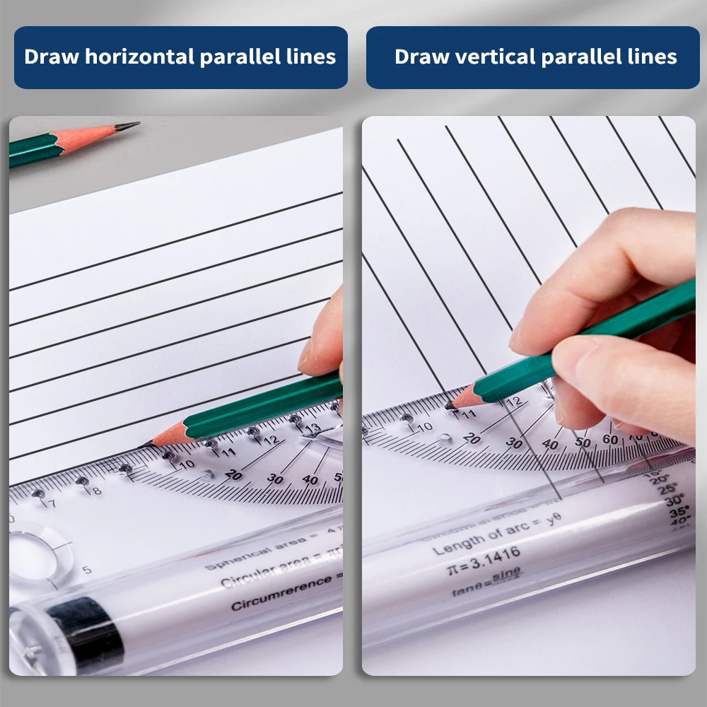 Régua de rolo paralela transparente de 30cm, ferramenta de desenho multifuncional, escala de ângulo de linha, régua de medição arquitetônica