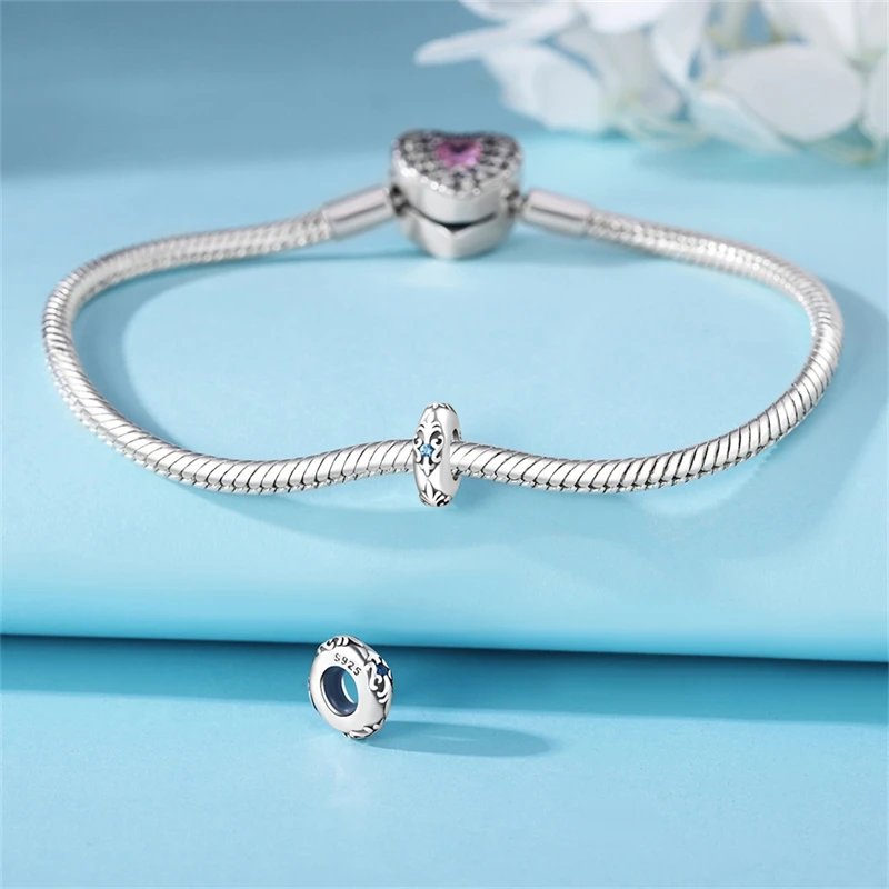 NEW Authentic 925 Sterling Silver Flower Blue Clip zircon Beads Fit Original Bracelet Jewelry Accessories For Women Gift