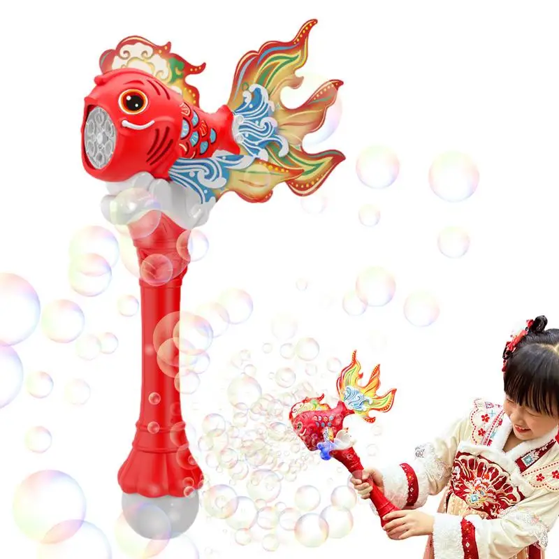 Light up Bubble Wand Carp Handheld Bubble Maker with Lights and Sounds Automatic Portable New Year Bubble Machine for Spring