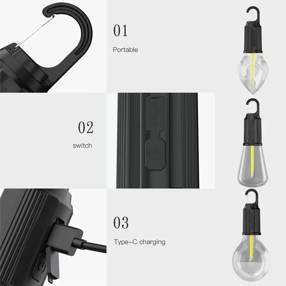 New Outdoor Camping Lights Tungsten Wire Charging Camping Bulb LED Night Stall Lights Household Market Lights Emergency G0N0