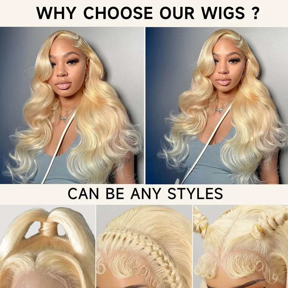 Peluca Frontal de encaje 613 HD, pelucas frontales de encaje Rubio ondulado de 200% de densidad 13x4, pelucas sin pegamento prearrancadas de cabello humano para mujeres