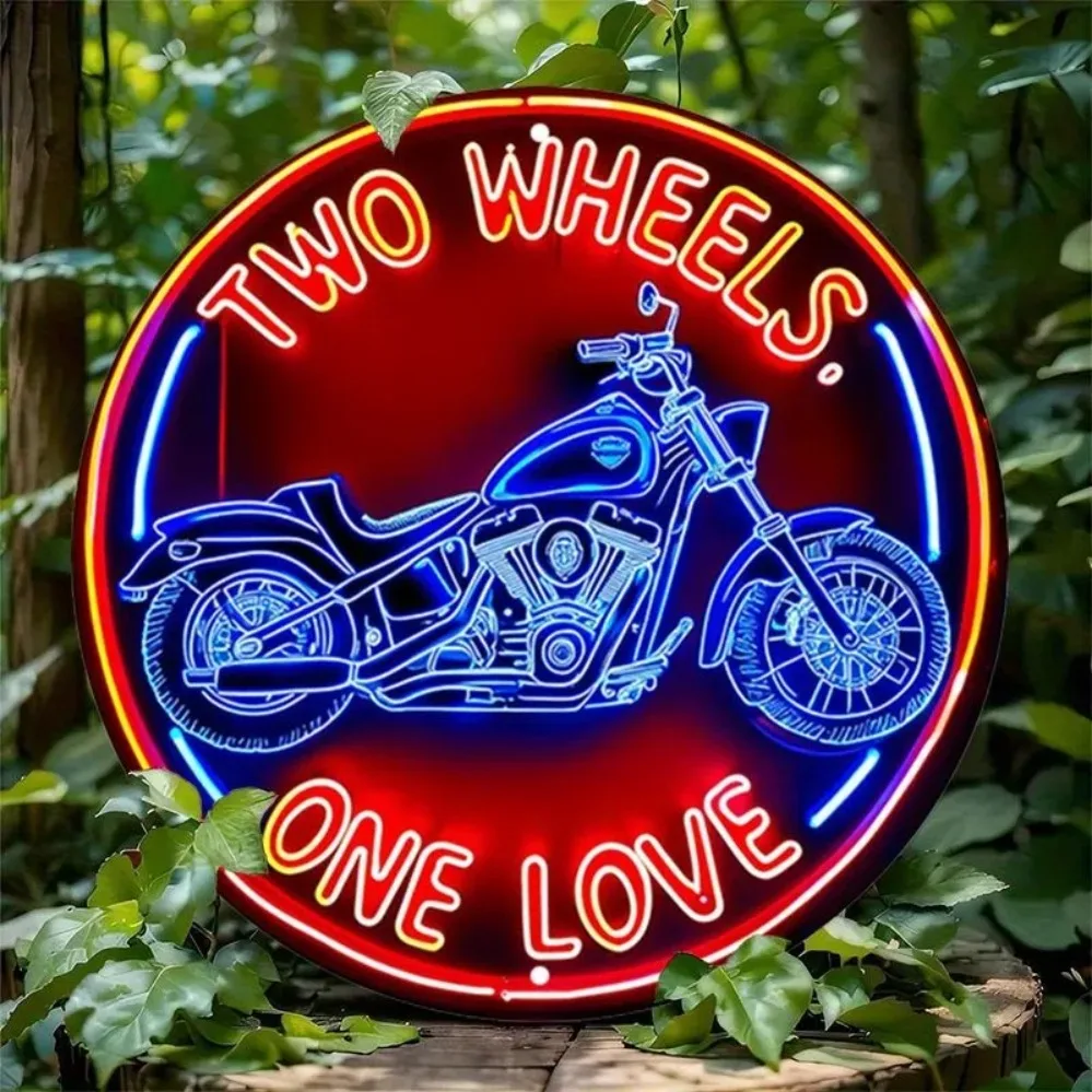 2D 1PC Cool Biker Decor Neon Light Effect Tin Sign Classic Chopper Motorbike Home Decoration Funny Gift for Boyfriend Husband