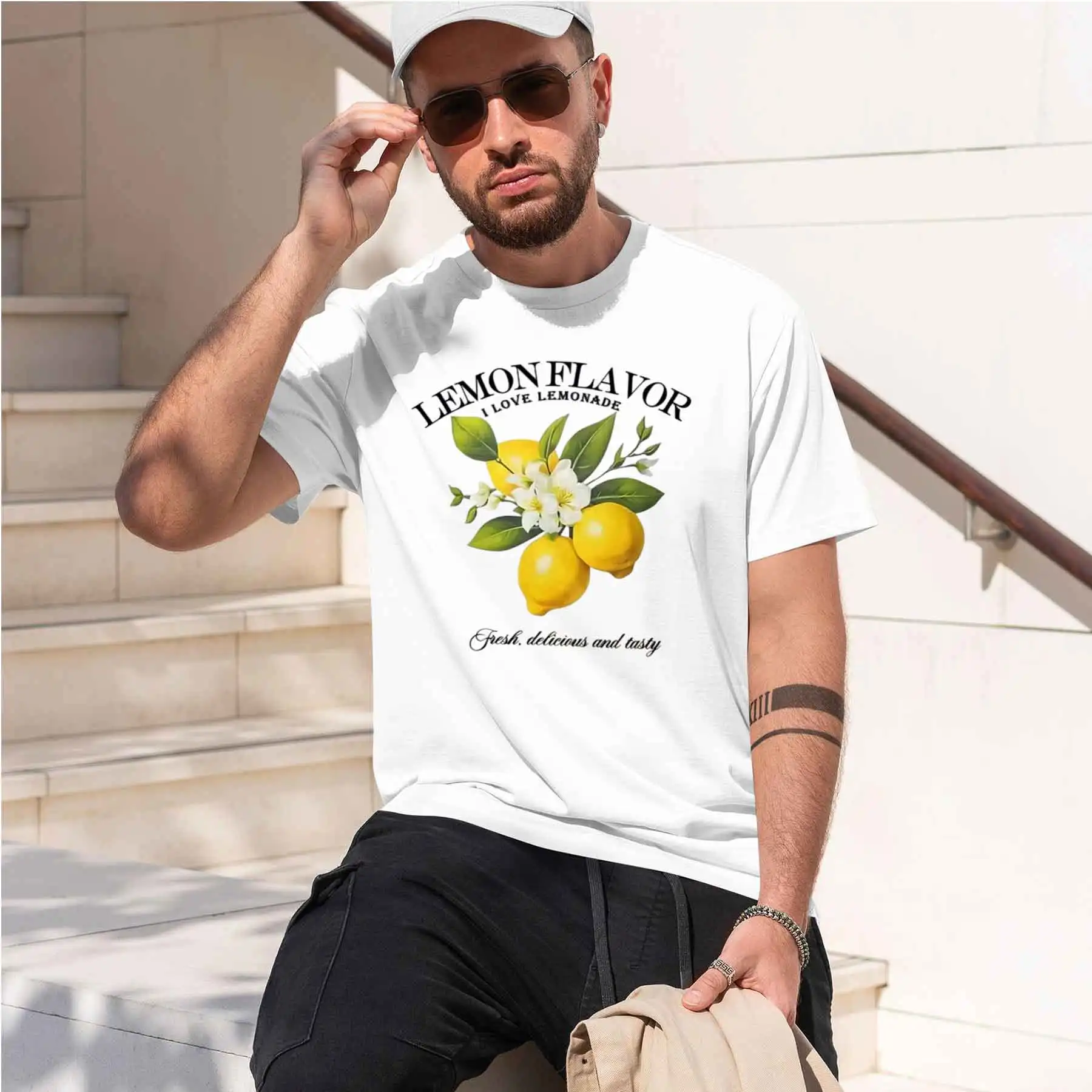 new printed T-shirt printed with  Men's Lemon Flavor Graphic T-Shirt I Love Lemonade Fresh Delicious Summer Casual Tee