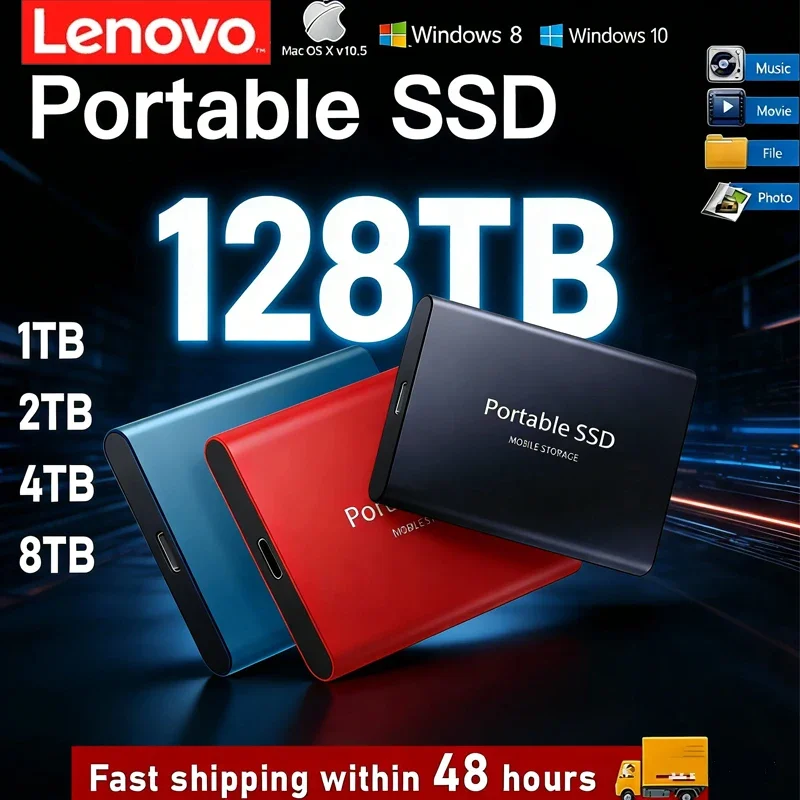 Disco Duro Externo Lenovo de Estado Sólido de 1 TB, Disco Duro de Alta Velocidad de 2 TB, SSD Portátil USB 3.1 de 128 TB para PC/Laptop/Mac/Teléfono