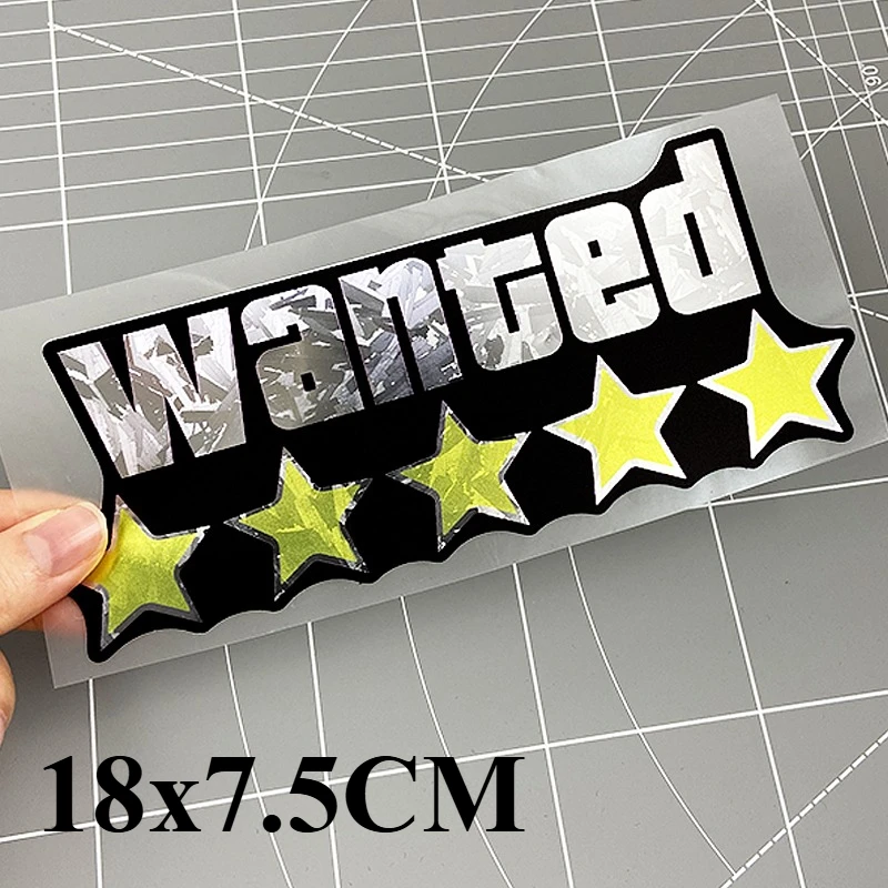 1PC Five Stars Wanted Motorrad Aufkleber Wasserdicht für DIY Motorrad Helm Box Roller Körper Auto Fenster Universal Vinyl Aufkleber