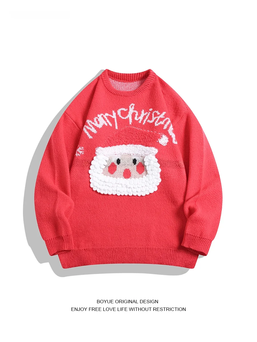 

Свитер Boyue Cisas S Claus, круглый вырез, повседневный, новогодний, для пар, вязаный, для мужчин и женщин
