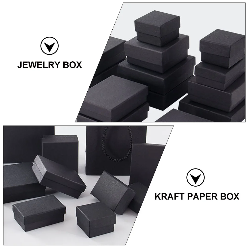 96Pcs Black Kraft Paper Jewelry Boxes Small Size Retro Durable Storage Case for Rings Earrings Necklaces Gift Organizer