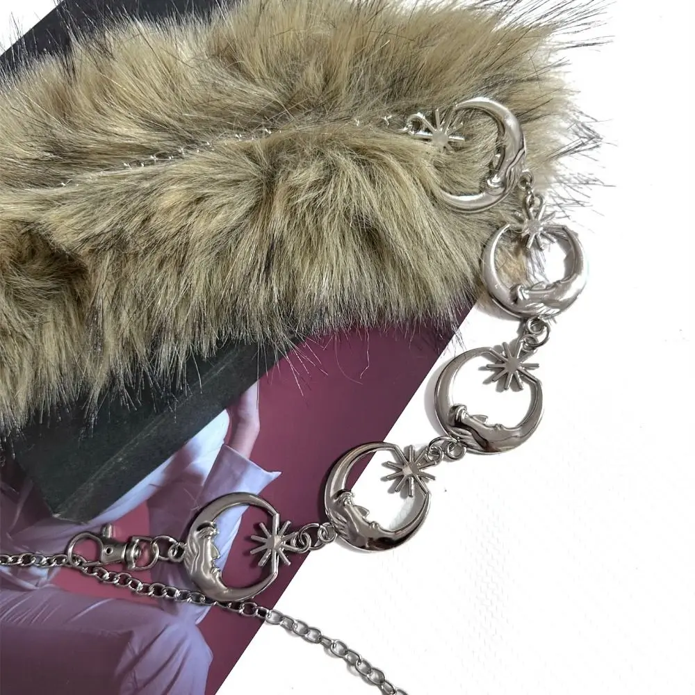 خمر تصميم عصري فو الفراء أحزمة سلسلة معدنية الشرير فروي الربط حزام فتاة حار Y2K الخصر سلسلة النساء الموضة