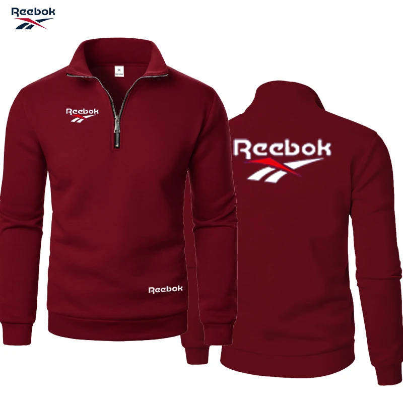 Reebok Logo Men's Autumn Half-Zip Long Sleeve Solid Color High-Neck Streetwear Warm Jacket, Sportswear for Hiking and Outdoor Ac