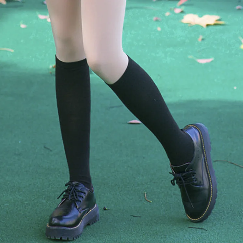 Preppy College JK School Uniform Knee High Socks, Girls Medium Tube Football Socks for Student Campus School Daily Wear