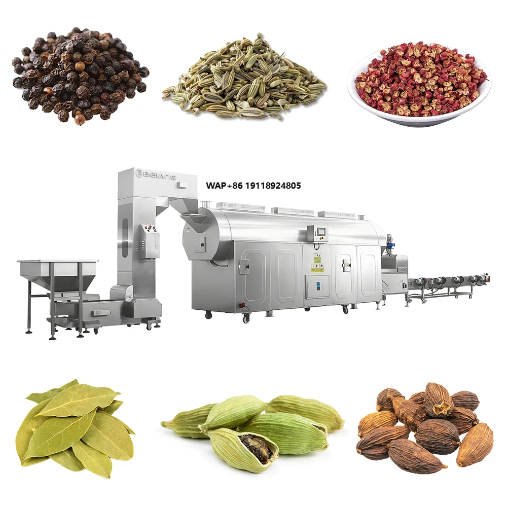 User-Friendly Cumin Seed Roasting Line Integrated Feeding Roasting Cooling Industrial Spice Processing Machine