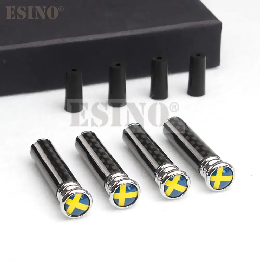 4 x Sweden National Flag Carbon Fiber Car Bolt Interior Door Lock Button Screw Knob Pin Caps Covers Pin Caps Trim