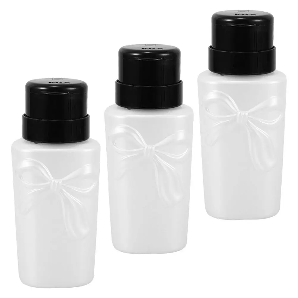 3Pcs Fashionable Bowknot Press Down Pump Bottle for Nail Polish Remover Refillable Leakproof Dispenser Ideal Salon Home Manicure