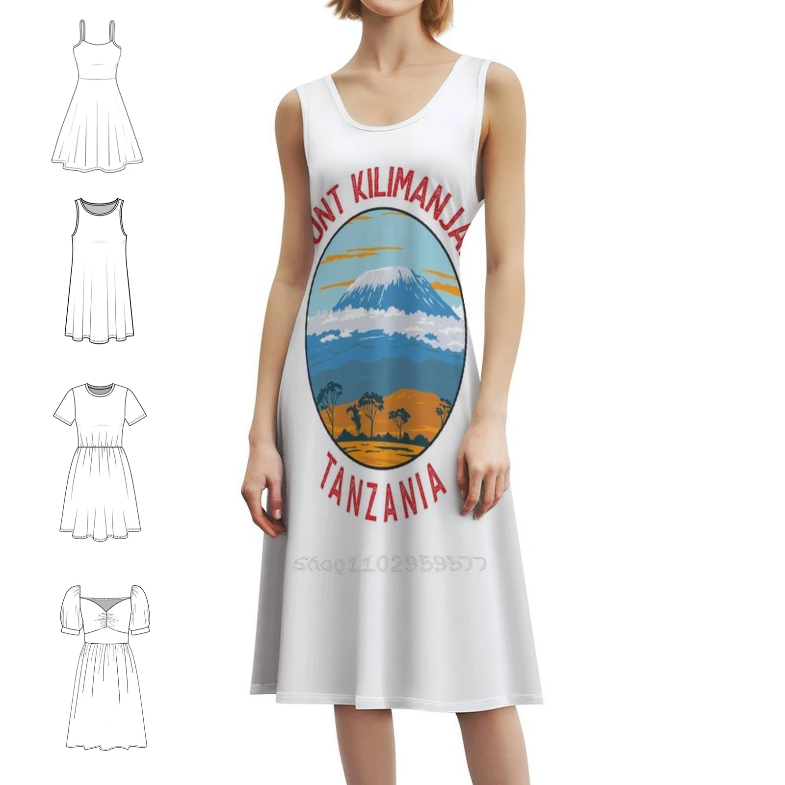 جبل كليمانجارو تنزانيا المتعثرة دائرة المرأة الهيب هوب الشارع الشهير فستان جرافيك طباعة ملابس النادي الحفلات كليمانجارو جبل