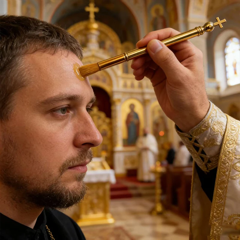 

New Gold Plated Orthodox Catholic Liturgical Anointing Brush with Cross Top for Church Chrism Ceremony Devotion Christian Gift